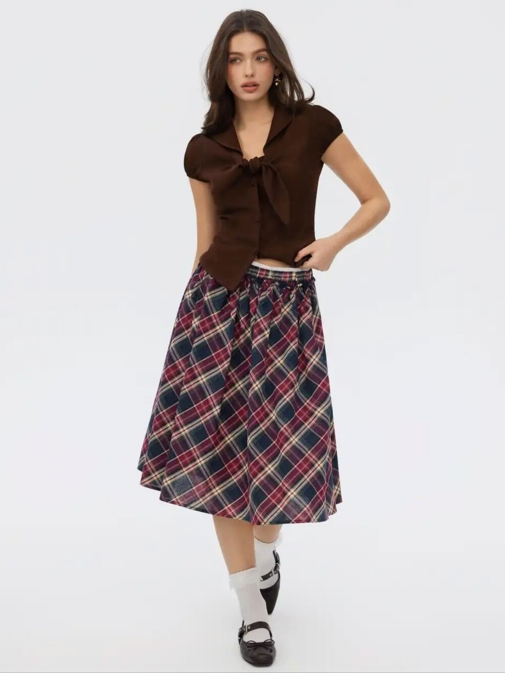 Cider Cotton Below Knee Plaid Skirt Medium Small